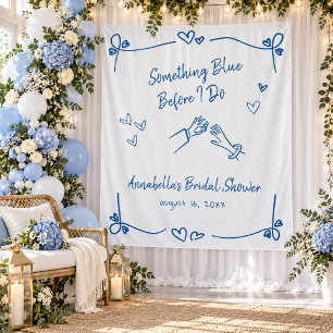Whimsical Something Blue Hand Getekende Bruidsdouc Wandkleed