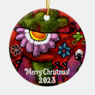 Whimsical Southwest Floral Talavera-stijl ezel Keramisch Ornament