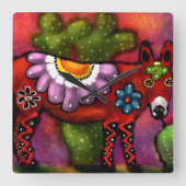 Whimsical Southwest Floral Talavera-stijl ezel Vierkante Klok (Voorkant)