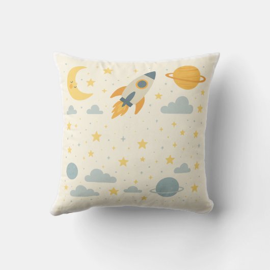 Whimsical Space Nursery Throw Pillow Planets Stars Kussen (Achterkant)