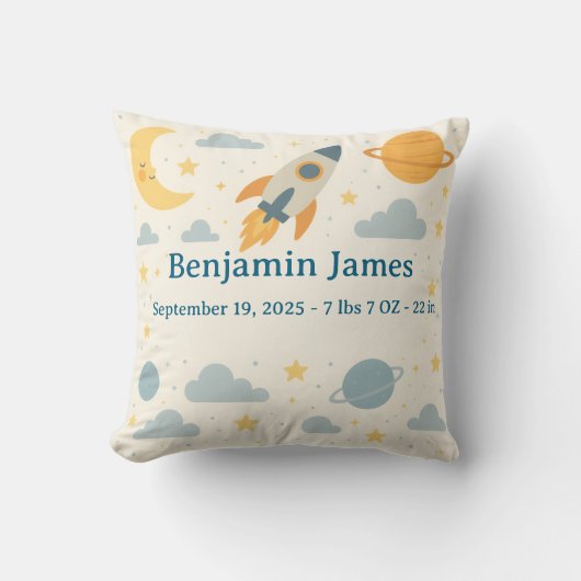 Whimsical Space Nursery Throw Pillow Planets Stars Kussen (Voorkant)