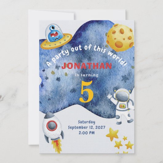 Whimsical Space Personalized Birthday Invitation (Devant)