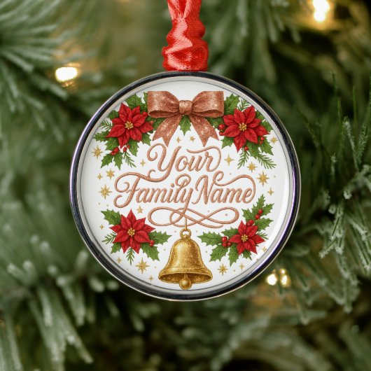 Whimsical Sparkly Script Familie Kerstmis Metalen Ornament (Boom)