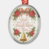 Whimsical Sparkly Script Familie Kerstmis Metalen Ornament (Links)