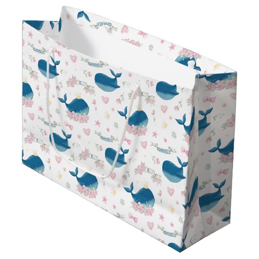 Whimsical Specialized Floral Whale Groot Cadeauzakje (Voorkant Gekanteld)