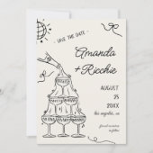 Whimsical speelse champagne toren Doodle bruiloft Save The Date (Voorkant)