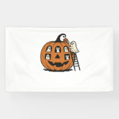 Whimsical Spooky Pumpkin met geesten, katten en ha Spandoek (Horizontaal)