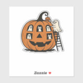 Whimsical Spooky Pumpkin met geesten, katten en ha Sticker (Vel)