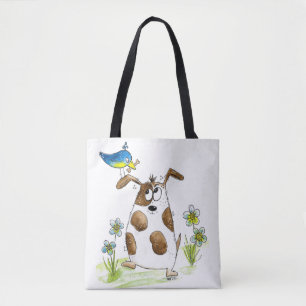 Whimsical Spotted Dog met Bird Draagtas