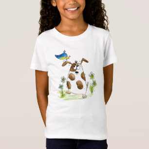 Whimsical Spotted Dog met Bird T-shirt