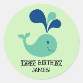 Whimsical Spouting Whale Happy Birthday Sticker! Ronde Sticker