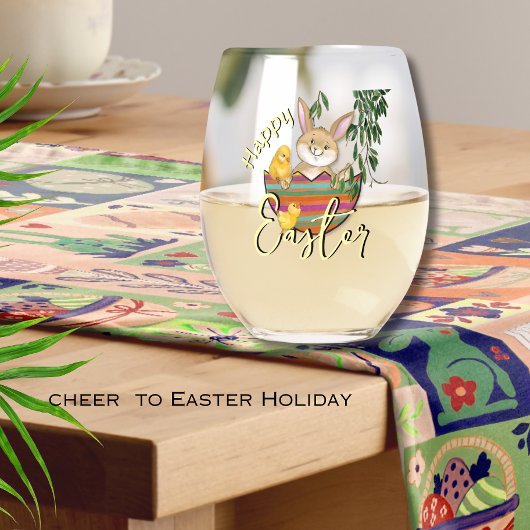 Whimsical Spring Bunny in Eggshell Wijnglas Zonder Voet