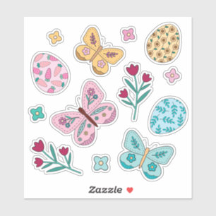 Whimsical Spring Floral, Butterfly en Easter Eggs Sticker