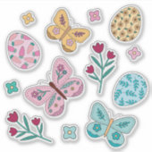 Whimsical Spring Floral, Butterfly en Easter Eggs Sticker (Voorkant)