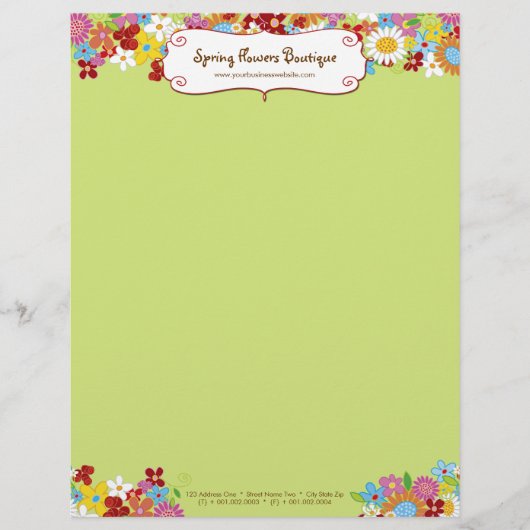 Whimsical Spring Flowers Garden Custom Letterhead Briefhoofd Sjabloon (Voorkant)