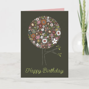 Whimsical Spring Flowers Pop Tree Chique Verjaarda Kaart