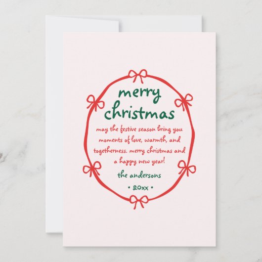 Whimsical Squiggle Hand getekend Boog Vrolijk Kers Feestdagenkaart (Voorkant)