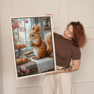 Whimsical Squirrel Café Canvas Kunstdruk Afdruk