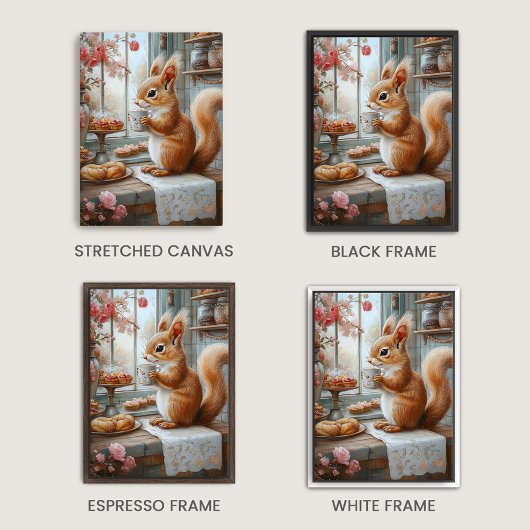 Whimsical Squirrel Café Canvas Kunstdruk Afdruk