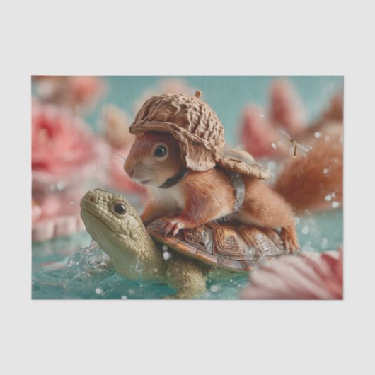 Whimsical Squirrel Riding a Turtle Tissuepapier (Voorkant)