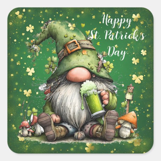 Whimsical St. Patrick's Day Kabouter Feest Vierkante Sticker (Voorkant)
