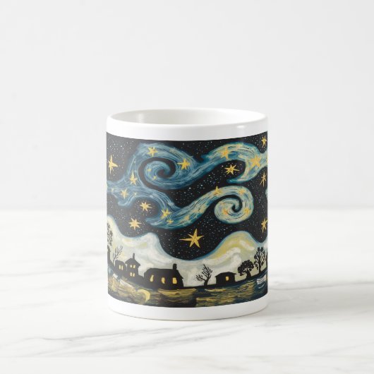 Whimsical Starry Night Village café Mug (Centre)