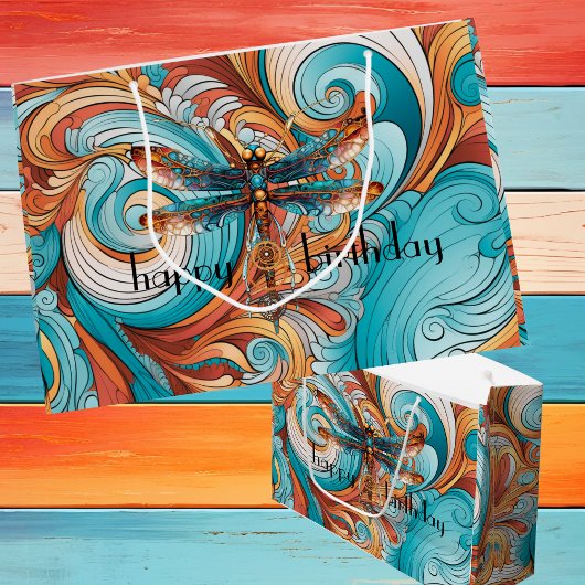 Whimsical Steampunk Dragonfly in Blauw en Sinaasap Groot Cadeauzakje