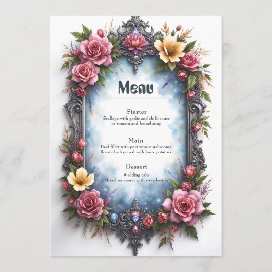 Whimsical Steampunk Elf Bruiloft Menu (Voorkant)