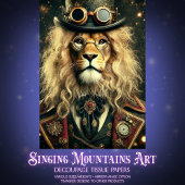 Whimsical  Steampunk Lion Decoupage Tissuepapier