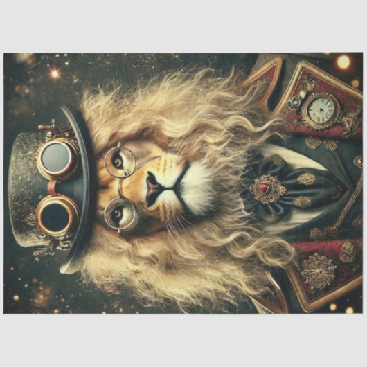 Whimsical Steampunk Lion Decoupage Tissuepapier (Voorkant)