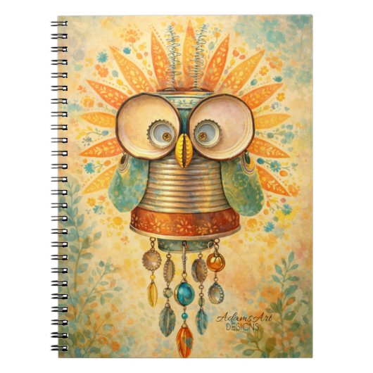 Whimsical Steampunk Owl Notebook – Vintage Notitieboek (Voorkant)