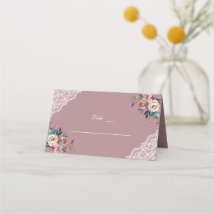 Whimsical Stof Blauw Stof Roze Bloemen Plaatskaart