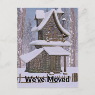 Whimsical Stone House Change of Address Post Card Aankondigingskaart