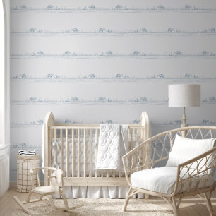 Whimsical Storybook Kwekerij Dieren Baby Blauw Behang