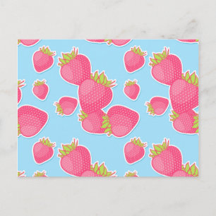 Whimsical Strawberry Pattern op Blue Briefkaart