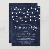 Whimsical String Lights Navy Blue Wedding Shower Kaart (Voorkant / Achterkant)