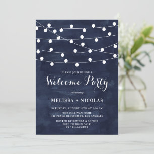 Whimsical String Lights Navy Blue Wedding Shower Kaart