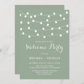 Whimsical String Lights Sage Groen Welkomstfeest Kaart (Voorkant / Achterkant)