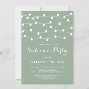 Whimsical String Lights Sage Groen Welkomstfeest Kaart
