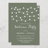 Whimsical String Lights Taupe Green Welcome Party Kaart (Voorkant / Achterkant)