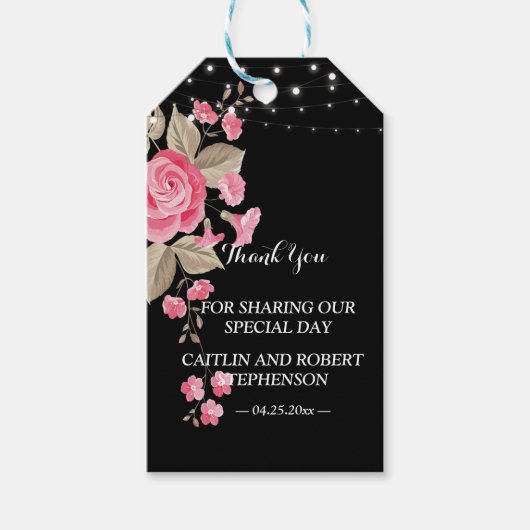 Whimsical String Lights Zwart dank u Cadeaulabel (Voorkant)