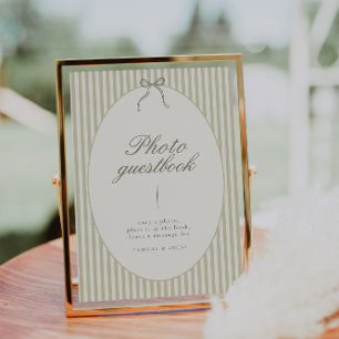 Whimsical Stripe Green Foto Guestbook Sign