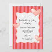Whimsical Stripes and Hearts Valentines Day Party Kaart (Voorkant)