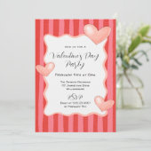 Whimsical Stripes and Hearts Valentines Day Party Kaart (Staand voorkant)