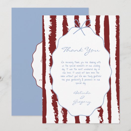 Whimsical Stripes Handwritten Painted Wedding  Bedankkaart (Voorkant / Achterkant)