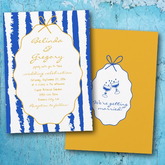 Whimsical Stripes Handwritten Painted Wedding  Kaart