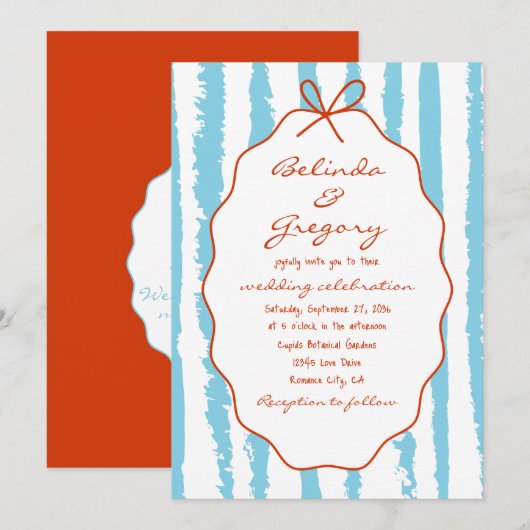 Whimsical Stripes Handwritten Painted Wedding  Kaart (Voorkant / Achterkant)