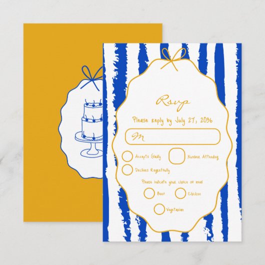 Whimsical Stripes Handwritten Painted Wedding RSVP Kaartje (Voorkant / Achterkant)
