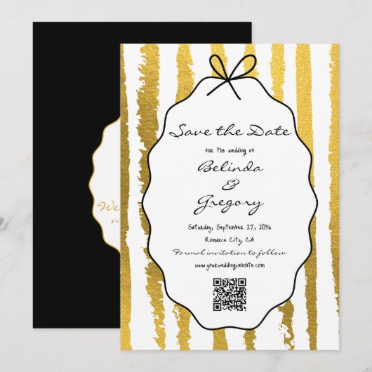 Whimsical Stripes Handwritten Painted Wedding Save The Date (Voorkant / Achterkant)