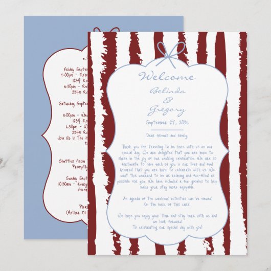 Whimsical Stripes Handwritten  Wedding Itinerary  Programma (Voorkant / Achterkant)